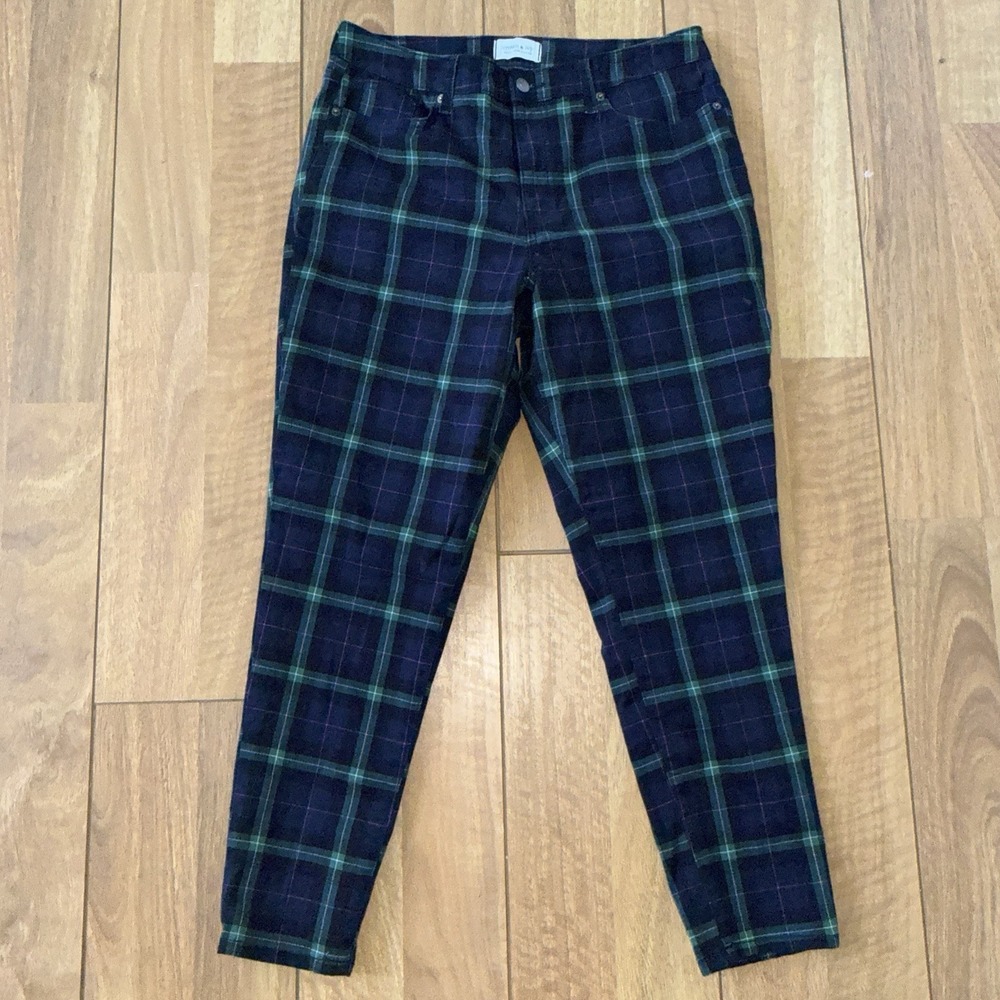 Women's Crown and Ivy High Rise Skinny Pants Blue/Green Plaid Size 12R